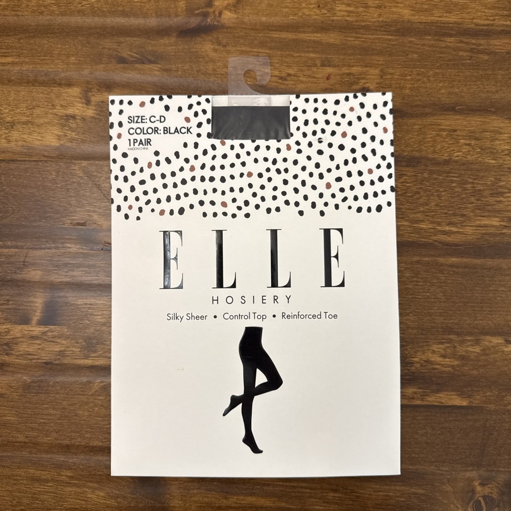 Elle Hosiery Silky Sheer Control Top Black Size C-D Reinforced Toe One Pair